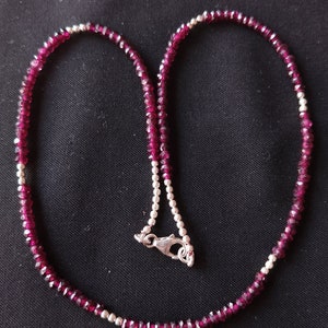 Garnet beads necklace, birthday gift for her, anniversary gift, garnet gemstone bead necklace, garnet faceted rondelle beads silver necklace