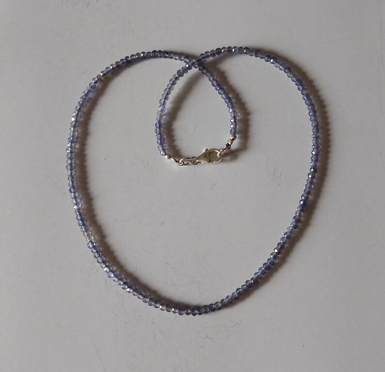 Iolite Beaded Necklace, Iolite Faceted Rondelle Gemstone Beads Sterling Silver Choker, Iolite Necklace for Women image 2