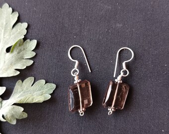 Smoky Quartz Sterling Silver Beaded Earrings, Boho Gemstone Dangle