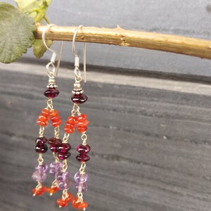 Multi gemstone beaded silver earring, earring gift for her, natural multi gemstone beads silver earrings, dangle earring, boho earrings,