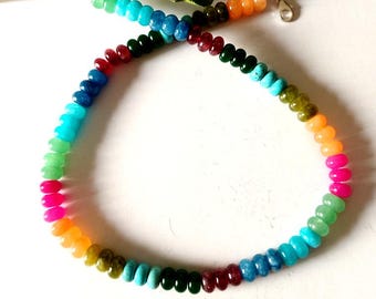 Rainbow Quartz Beaded Necklace, Sterling Silver Gemstone Choker