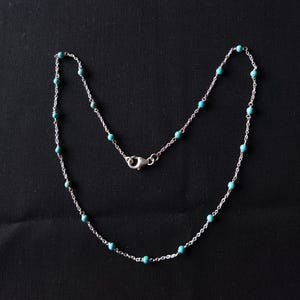 Dainty Turquoise Gemstone Beads Necklace, Gift for Women, Gemstone Beaded Sterling Silver Chain Necklace, Tiny Turquoise Beads Boho Necklace