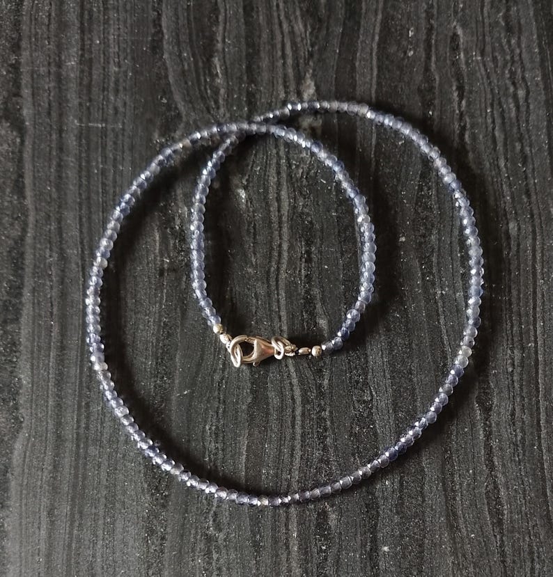 Iolite Beaded Necklace, Iolite Faceted Rondelle Gemstone Beads Sterling Silver Choker, Iolite Necklace for Women image 8