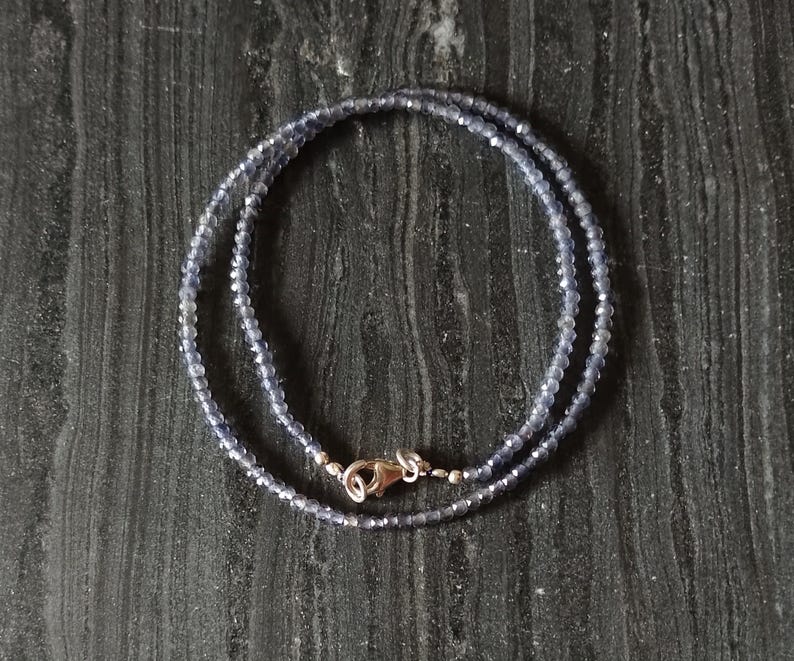 Iolite Beaded Necklace, Iolite Faceted Rondelle Gemstone Beads Sterling Silver Choker, Iolite Necklace for Women image 9