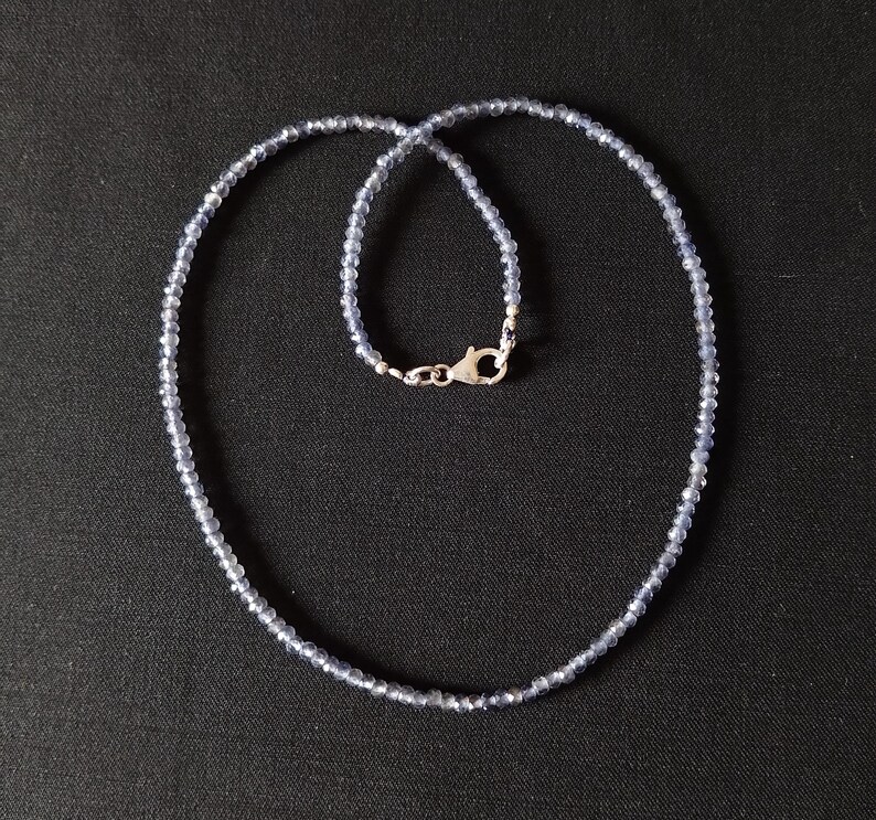 Iolite Beaded Necklace, Iolite Faceted Rondelle Gemstone Beads Sterling Silver Choker, Iolite Necklace for Women image 4