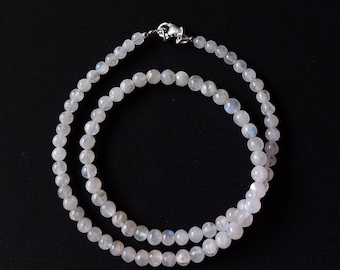Rainbow Moonstone Beaded Sterling Silver Necklace, Minimalist Gemstone Choker