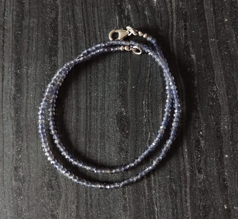 Iolite Beaded Necklace, Iolite Faceted Rondelle Gemstone Beads Sterling Silver Choker, Iolite Necklace for Women image 7