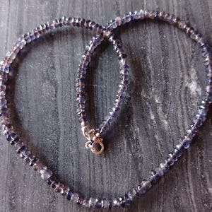 Iolite necklace, iolite beads necklace, birthday gift, 4 mm iolite faceted rondelle sterling silver necklace, iolite gemstone beads choker