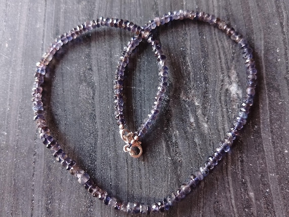 Faceted Iolite Beaded Necklace, Sterling Silver, Water Sapphire Choker