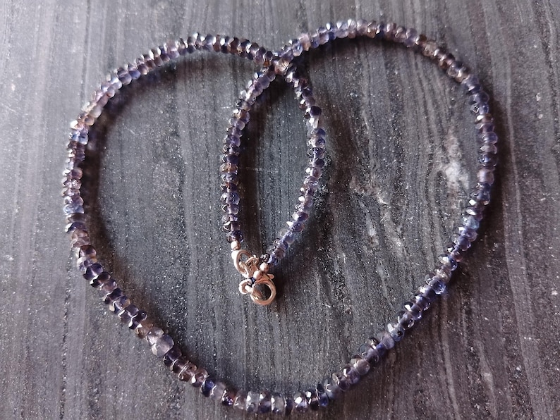 Iolite necklace, iolite beads necklace, birthday gift, 4 mm iolite faceted rondelle sterling silver necklace, iolite gemstone beads choker