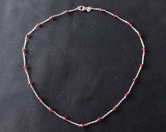 Garnet Beaded Sterling Silver Necklace, January Birthstone Choker