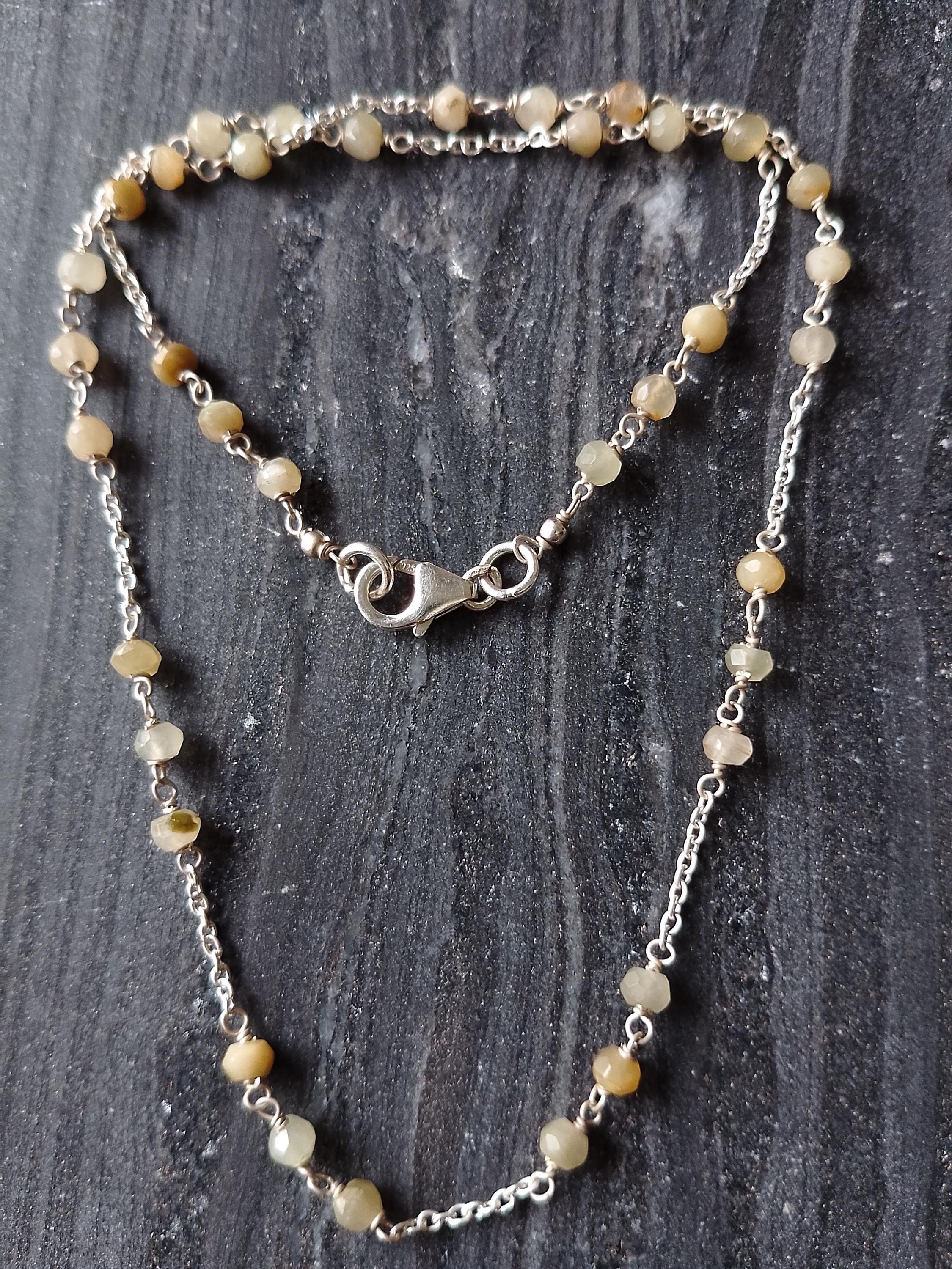 Dainty beaded gemstone necklace, birthday gift for her, cat's eye beads sterling silver chain necklace, cat's eye gemstone beads necklace