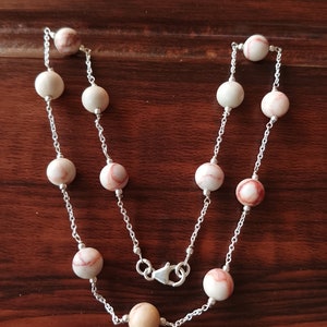 Dainty gemstone beads necklace, birthday gift, Rhodonite round beaded sterling silver chain necklace, Rhodonite beads necklace, gift for her