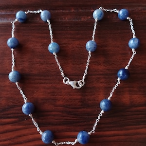 Dainty gemstone beads necklace, birthday gift, blue aventurine round beaded sterling silver chain necklace, aventurine choker, gift for her