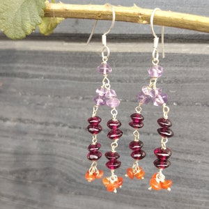 Multi gemstone beaded silver earring, earring gift for her, natural multi gemstone beads silver earrings, dangle earring, boho earrings,