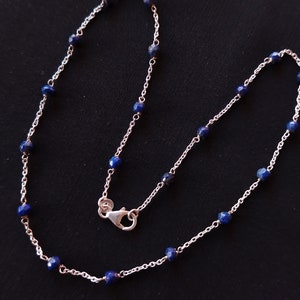 Lapis Lazuli Perlen Halskette, Natürliche Lapis Lazuli Perlen Sterling Silber Layering Halskette, Lapis Lazuli Zierliche Minimalistische Halskette