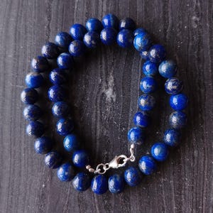 Natural lapis lazuli gemstone beads necklace, lapis lazuli minimalist choker, lapis lazuli beaded sterling silver necklace, anniversary gift