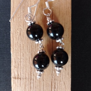 Black onyx gemstone beaded silver earring, earring gift for her, black onyx beads earrings, boho earring, every day earring, gift
