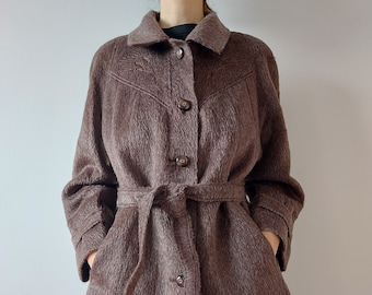 Vintage llama lana abrigo de mujer, rara chaqueta de lana marrón alemana, Adler Calw Llama, Super de Luxe, traje de viscosa de mujer cálido único, tamaño L