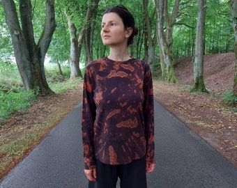 Acid Brown Orange Sweatshirt, Hypnotic Colored Outfit, Customized Multicolored Sweatshirt, Recycled Crazy Outfit, Custom Unisex Pullover