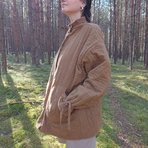 Women Quilted Cotton Coat, Cossack Green Jacket, Handmade Coat, Cold Protective Coat, Forest Style Outfit, Unique Coat, Nature Cotton Coat