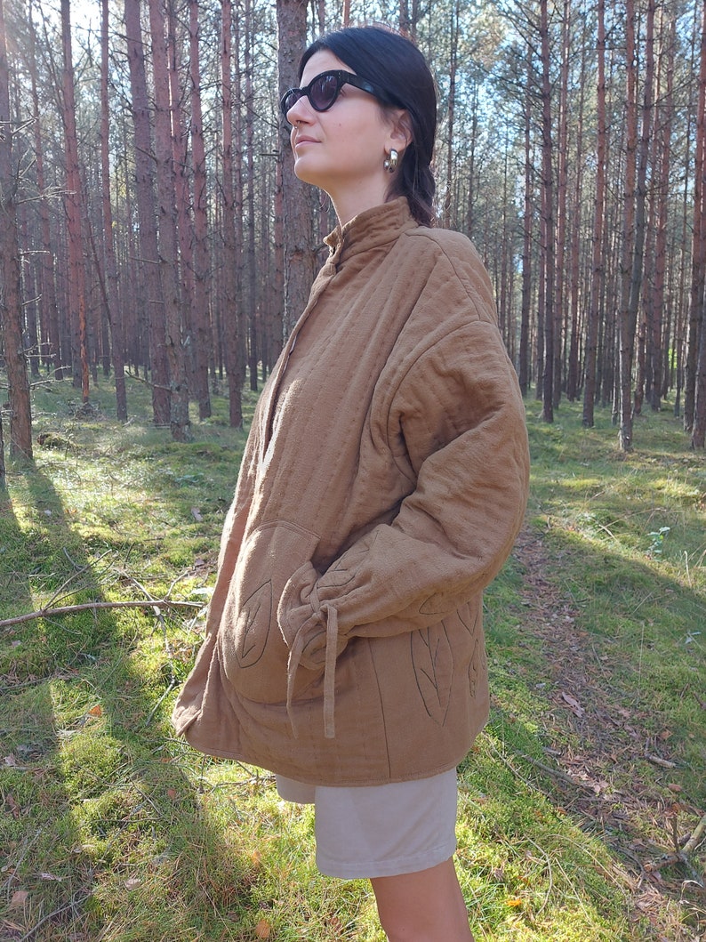 Women Quilted Cotton Coat, Cossack Green Jacket, Handmade Coat, Cold Protective Coat, Forest Style Outfit, Unique Coat, Nature Cotton Coat