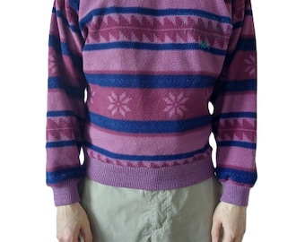 Kappa Purple Fleece Sweatshirt, 90s Streetwear, Turtleneck Collar, Fair Isle Pattern, Made in Italy, Worlds Finest, Size M - Medium