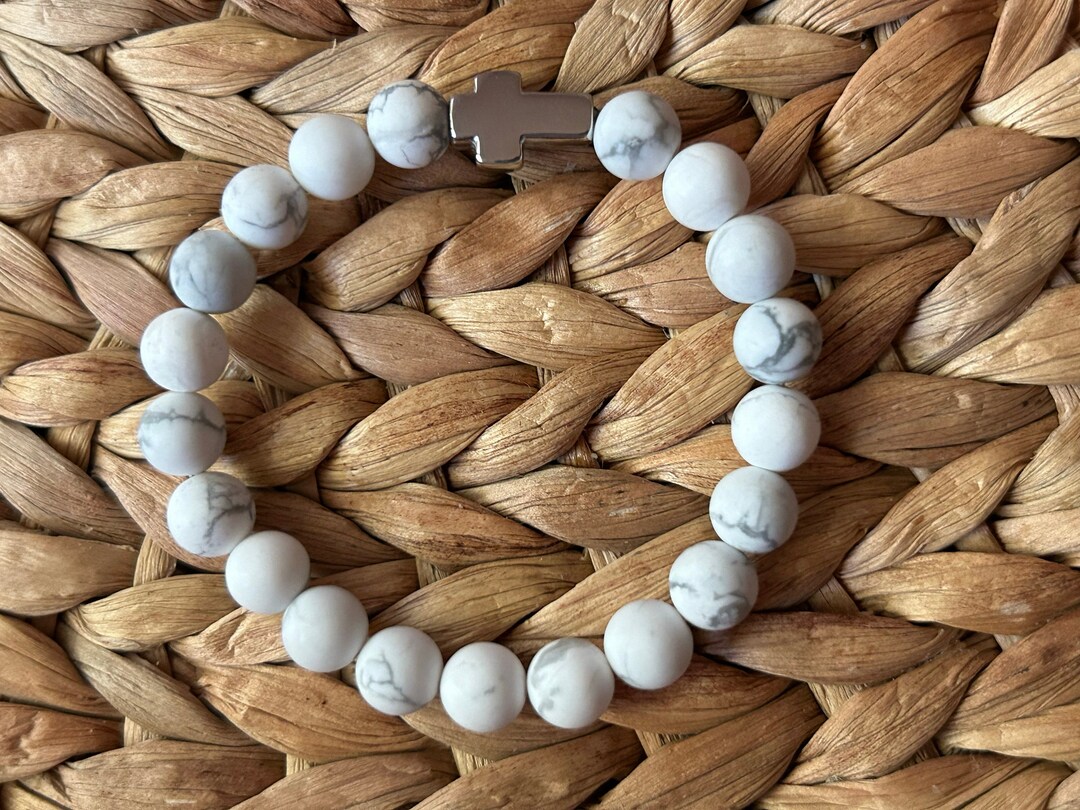White Howlite Matte Beaded Cross Bracelet - Etsy
