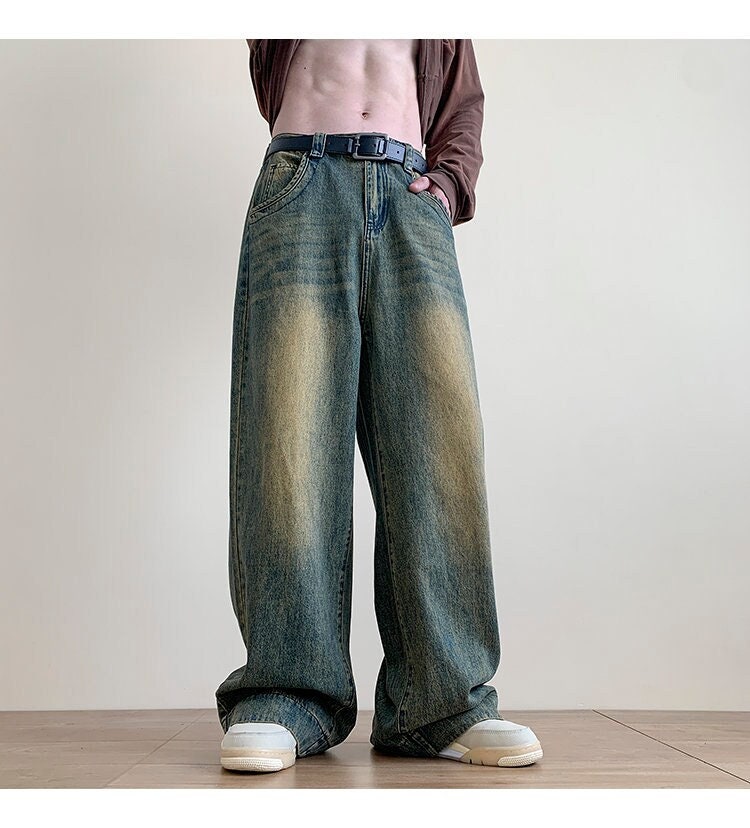 Chic Letter Print Baggy Jeans, Pantalones De Mezclilla Informales Para  Hombres Con Estilo Callejero Desgastado Y Bolsillos
