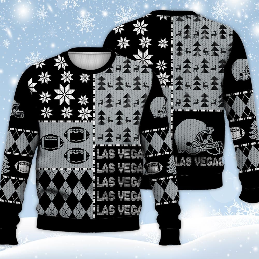 FOCO Las Vegas Raiders NFL Ugly Pattern One Piece Pajamas - L – Ugly  Christmas Sweater Party