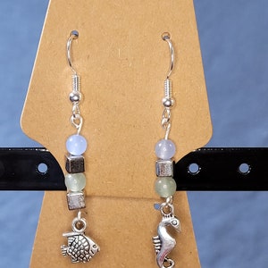 Unique earrings: fish and sea horse with stones