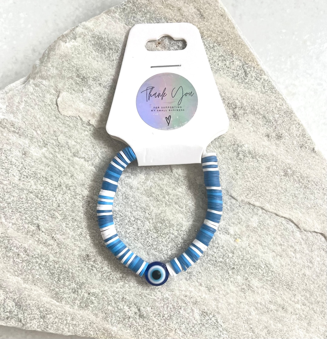 Evil Eye Clay Bead Bracelet / Greek Evil Eye Charms / Handmade Bracelet