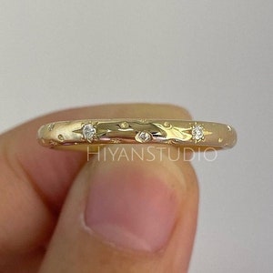 Vintage Moissanite Star Wedding Band, 14k Gold North Star Inspired Ring, Statement Ring, Dainty Gold Eternity Band Ring, Anniversary Band