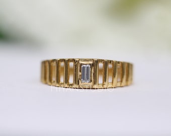 Baguette Cut Moissanite Engagement Ring, Unique Baguette Diamond Statement Ring, Geometric Ring, Baguette Minimal Wedding Ring, Promise Ring