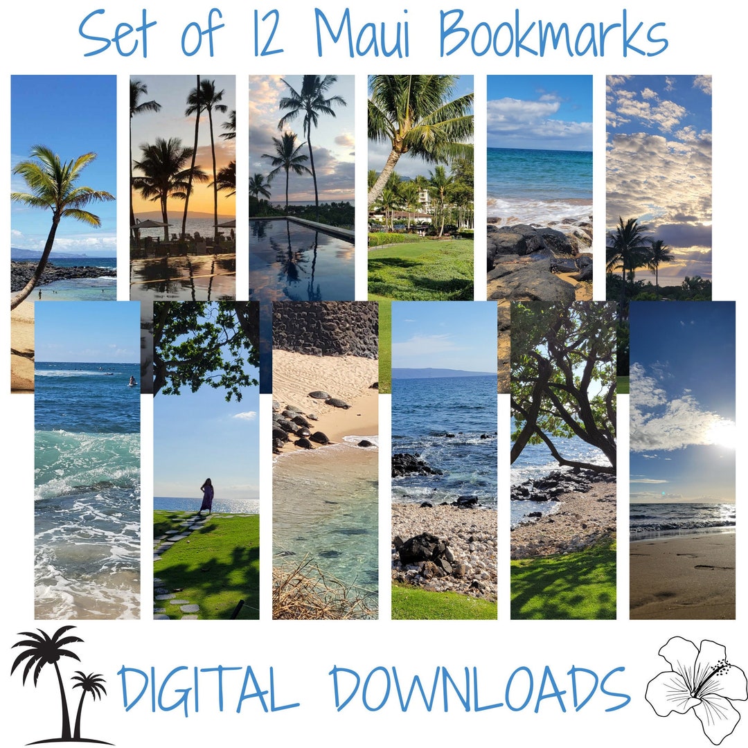 12 Hawaii Digital Bookmarks Maui Photo Hawaiian Bookmarks Beach Palm