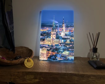 Hamburg Personalisierte 3D Lampe, Geburtstagsgeschenk, Wand,- Tisch,- Designlampe Unikat Porträt Landschaft Jubiläum Leuchtbild Unikat Deko