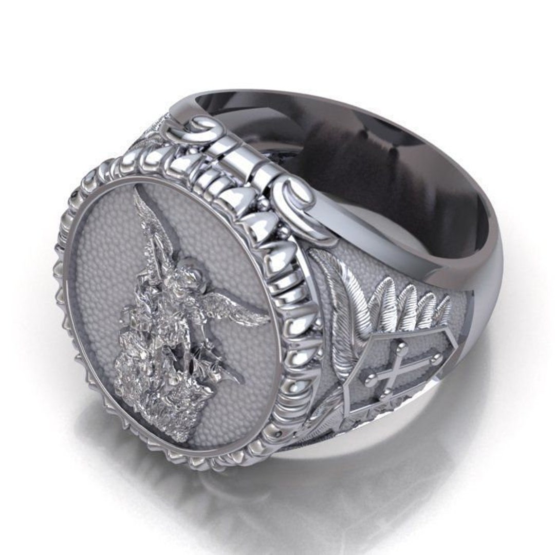 Silver Saint Michael Archangel Ring,3d Men Ring,men Christian Ring,religious Ring,oxidized