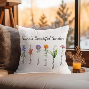 Gift-For Her, Mothers Days Pillow, Personal Mother Pillow, Birthflower Gifts, Gift-For Grandma, Personalized Great Grandma Gift Pillow