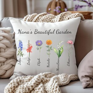 Gift-For Her, Mothers Days Pillow, Personal Mother Pillow, Birthflower Gifts, Gift-For Grandma, Personalized Great Grandma Gift Pillow