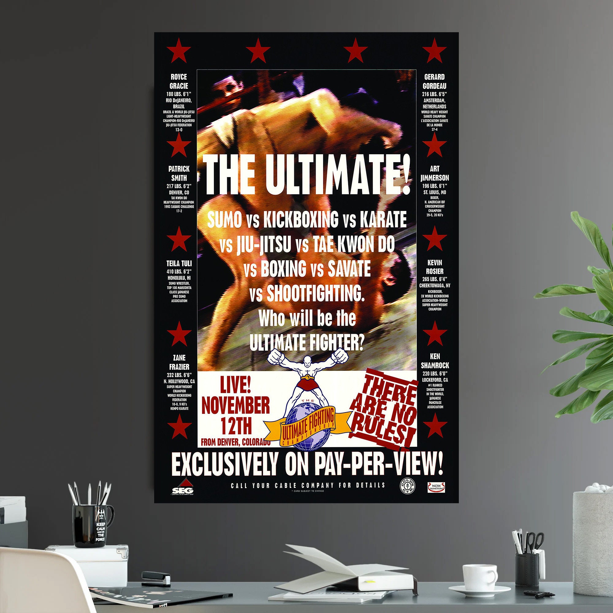 UFC 1 Fight Poster Print 11x16 Royce Gracie Vs Ken Shamrock First Ultimate Fighting Championship