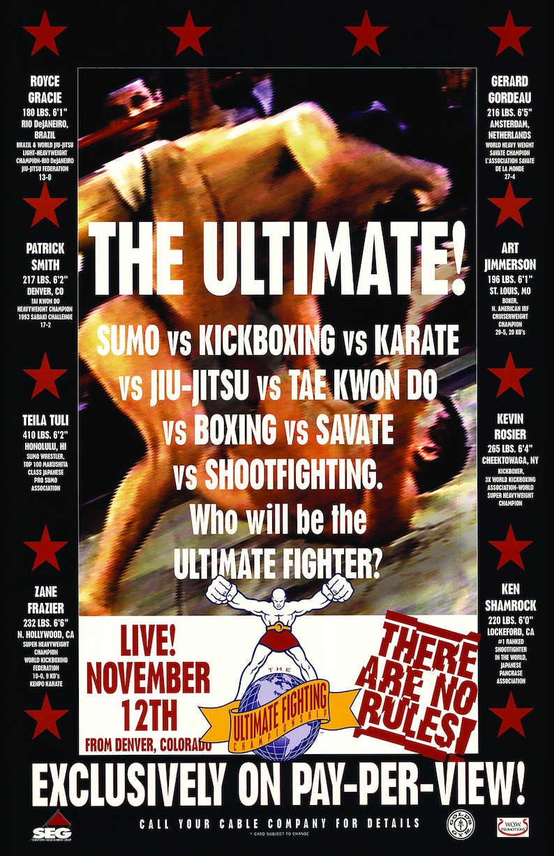UFC 1 Fight Poster Print 11x16 Royce Gracie Vs Ken Shamrock First Ultimate Fighting Championship image 2