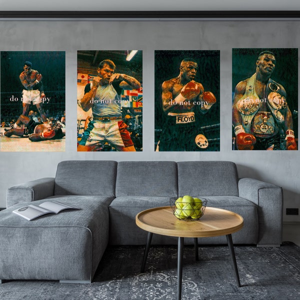 Boxing Icons Muhammad Ali Mike Tyson Floyd Maywether Canelo Alvarez Fighter Series one complete set of 4 Posters Boxing Wall Art