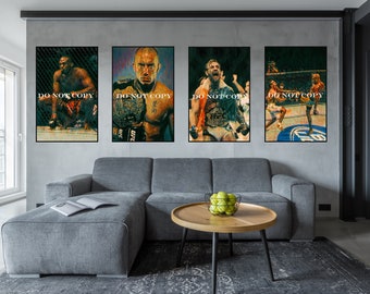 May include: Four framed posters of mixed martial arts fighters. Each poster features a different fighter in a fighting pose, with the text "DO NOT COPY" printed on each poster.
