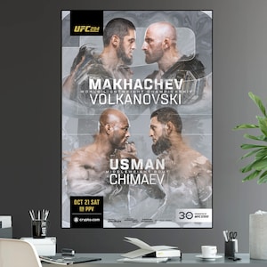 UFC 294 Makhachev x Alexander Volkanovski - Luta pelo título dos leves Kamaru Usman x Khamzat Chimaev - pôster do Ultimate Fighting