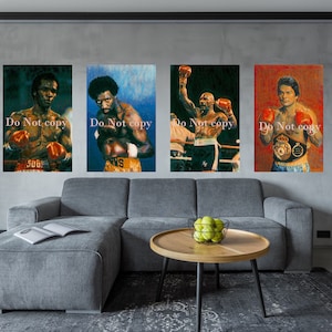Boxing Icons Sugar Ray Leonard Roberto Duran Marvin Hagler Thomas Hearns Fighter Series Two Four Kings of Boxing set of 4 Posters Boxing Art