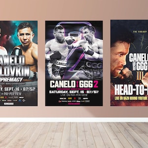Paquete de pósters de Canelo Álvarez vs Gennady Golovkin, pelea de peso mediano, campeonato, cartel de pelea de boxeo, 3 pósters de Triple G