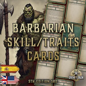 DnD 5E Barbarian Skills and Traits Cards | Class Abilities | Printable PDF | Fillable | RPG Accessories | Player Tool | English and Spanish