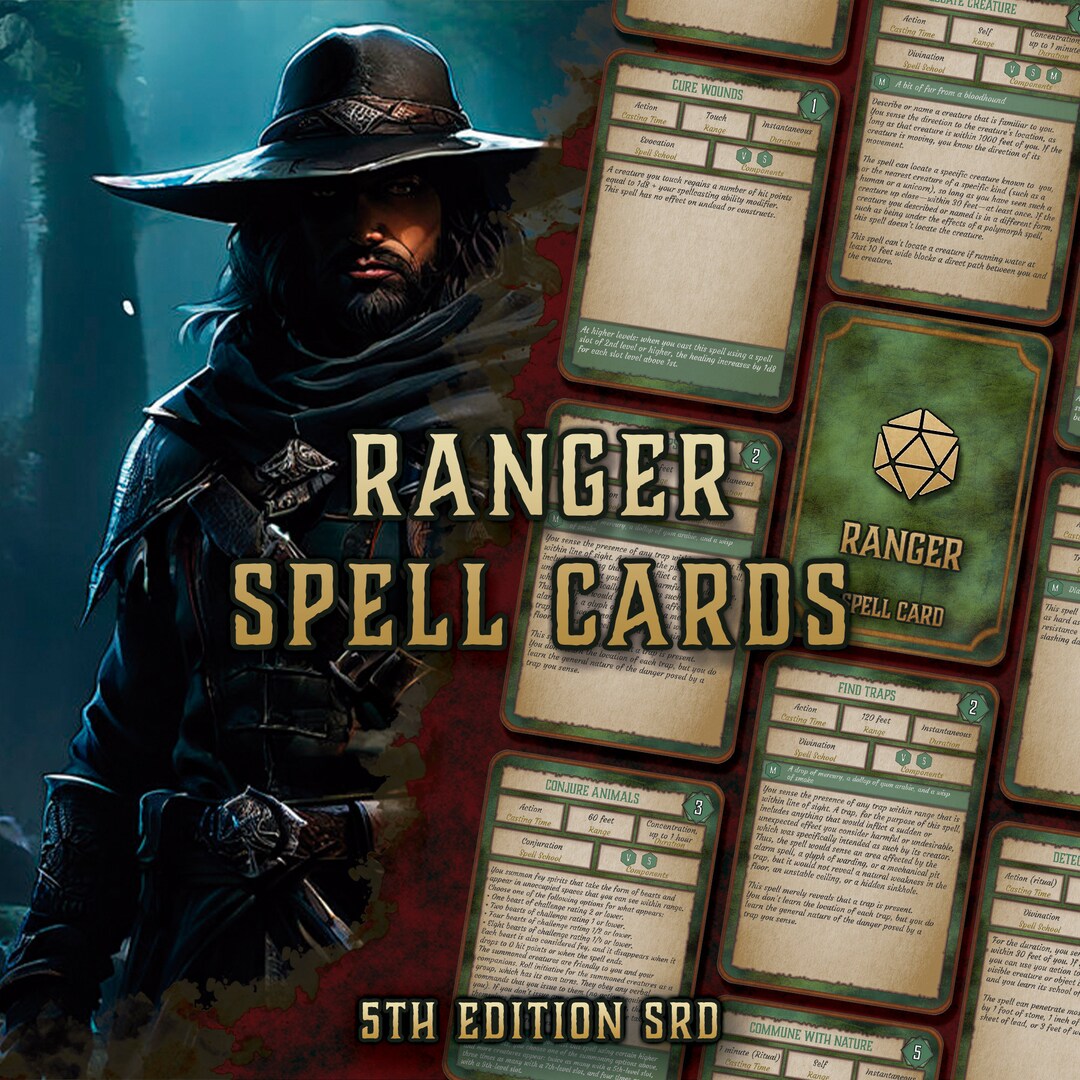 Dnd Ranger Spell Cards Character Spell Cards 5th Edition Board Game ...