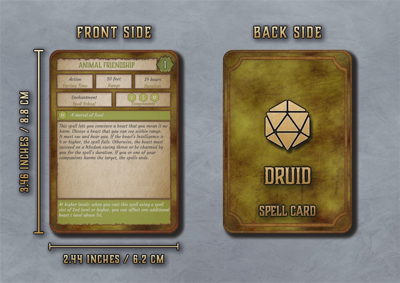 Dnd Druid Spell Cards Character Spell Cards 5th Edition Board Game Printable D&D Accessory D&D