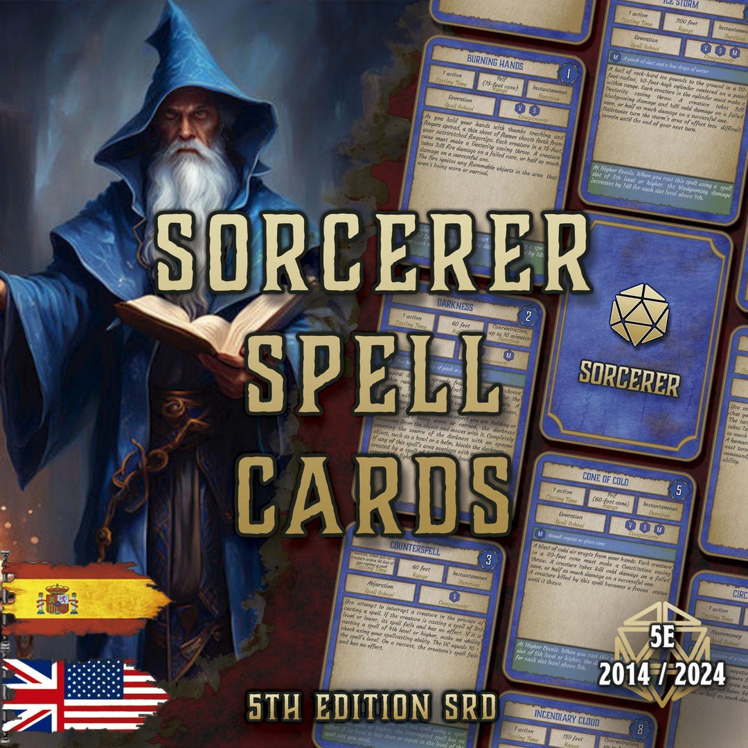 Spellbook Accessory Dnd 5E Sorcerer Spell Cards | Printable PDF | Fillable Spellbook ...